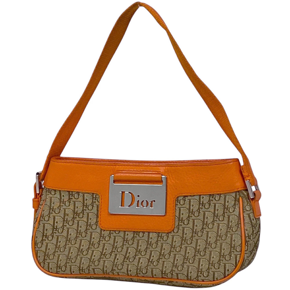 Christian Dior Trotter Handbag Street Canvas Beige Cream Orange